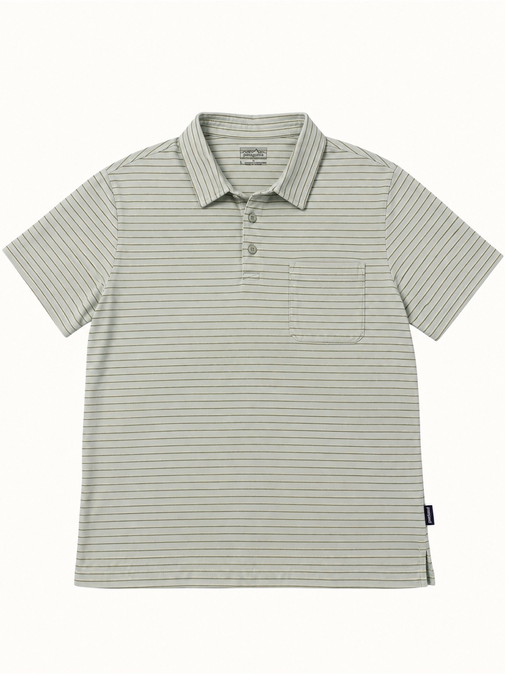 Patagonia Polo Shirt Mens L Green Stripe Pocket Outdoor